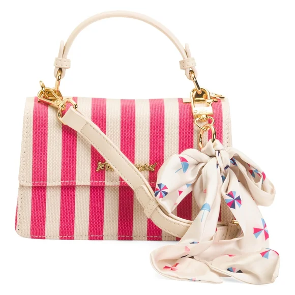 Betsey Johnson Pink and Cream Striped Satchel with Scarf - Picture 1 of 3